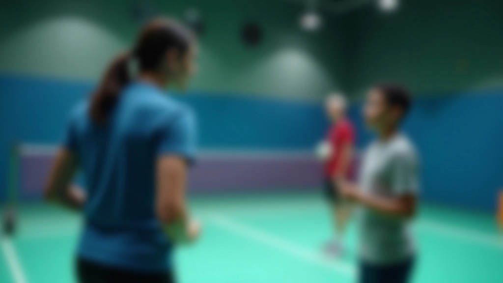 مدرب يصحح وضعية لاعب شاب في ملعب كرة ريشة داخلي