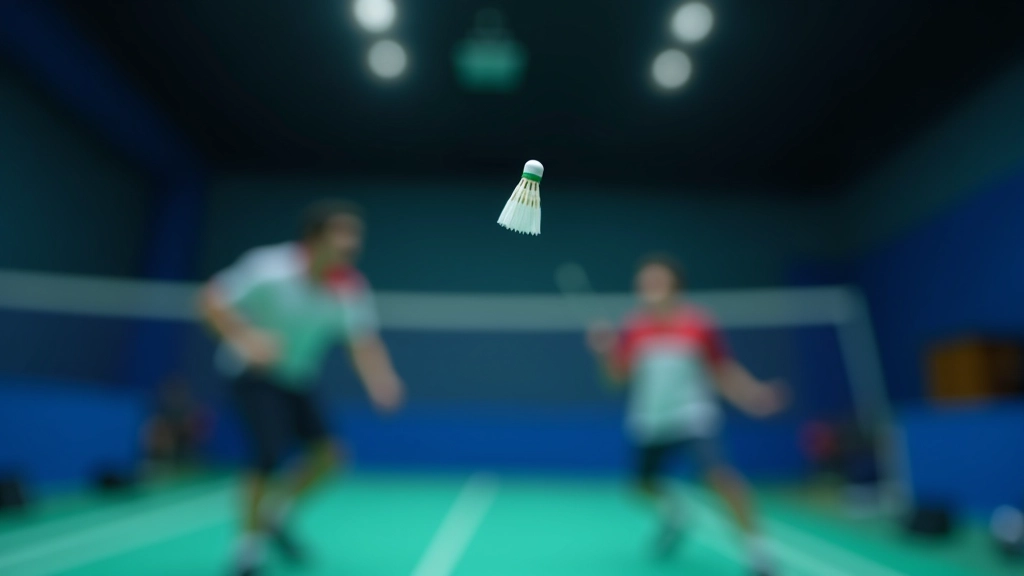 لاعب كرة ريشة محترف يؤدي ضربة الإسقاط الدقيقة بالقرب من الشبكة