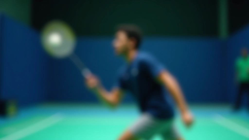 لاعب كرة ريشة يؤدي ضربة سماش قوية على ملعب داخلي